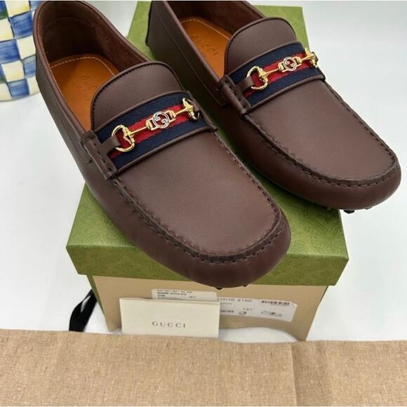 Men’s Gucci Aryton web striped leather loafers size 12.5 fits 13 US made Italy main image 11